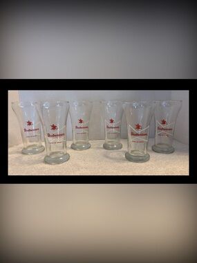 Vintage Budweiser Beer Glasses Set of 6 King Of Beers Bowtie Tasting Pilsner 5"